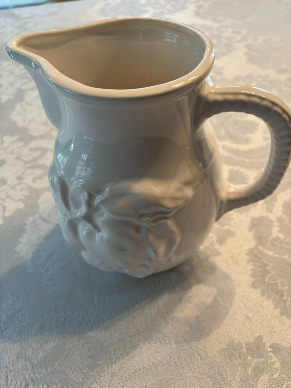 Antica Fornance Made In Italy Ceramic Embossed With Fruit White 8" Pitcher
